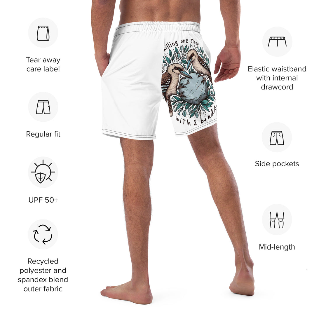 Killing One Stone With 2 Birds All-Over Print Recycled Swim Trunks