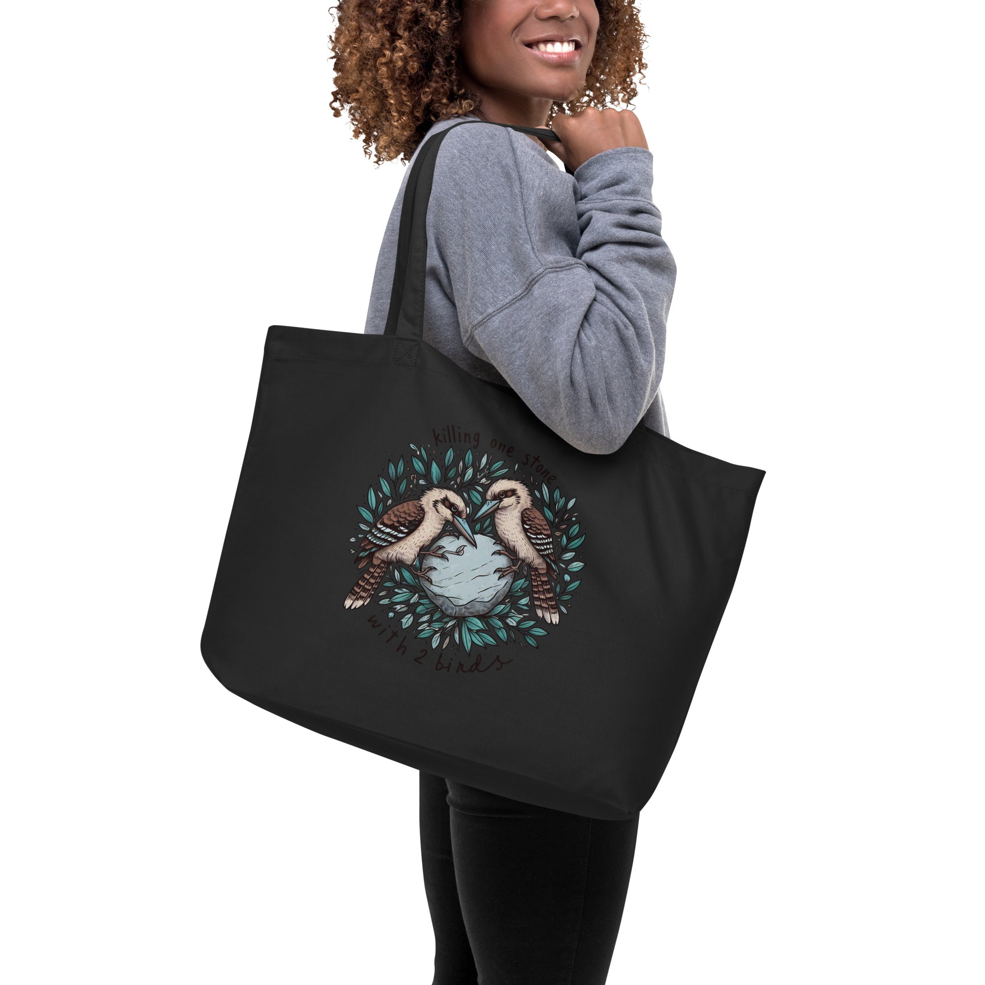 Killing One Stone With 2 Birds Large Organic Tote Bag