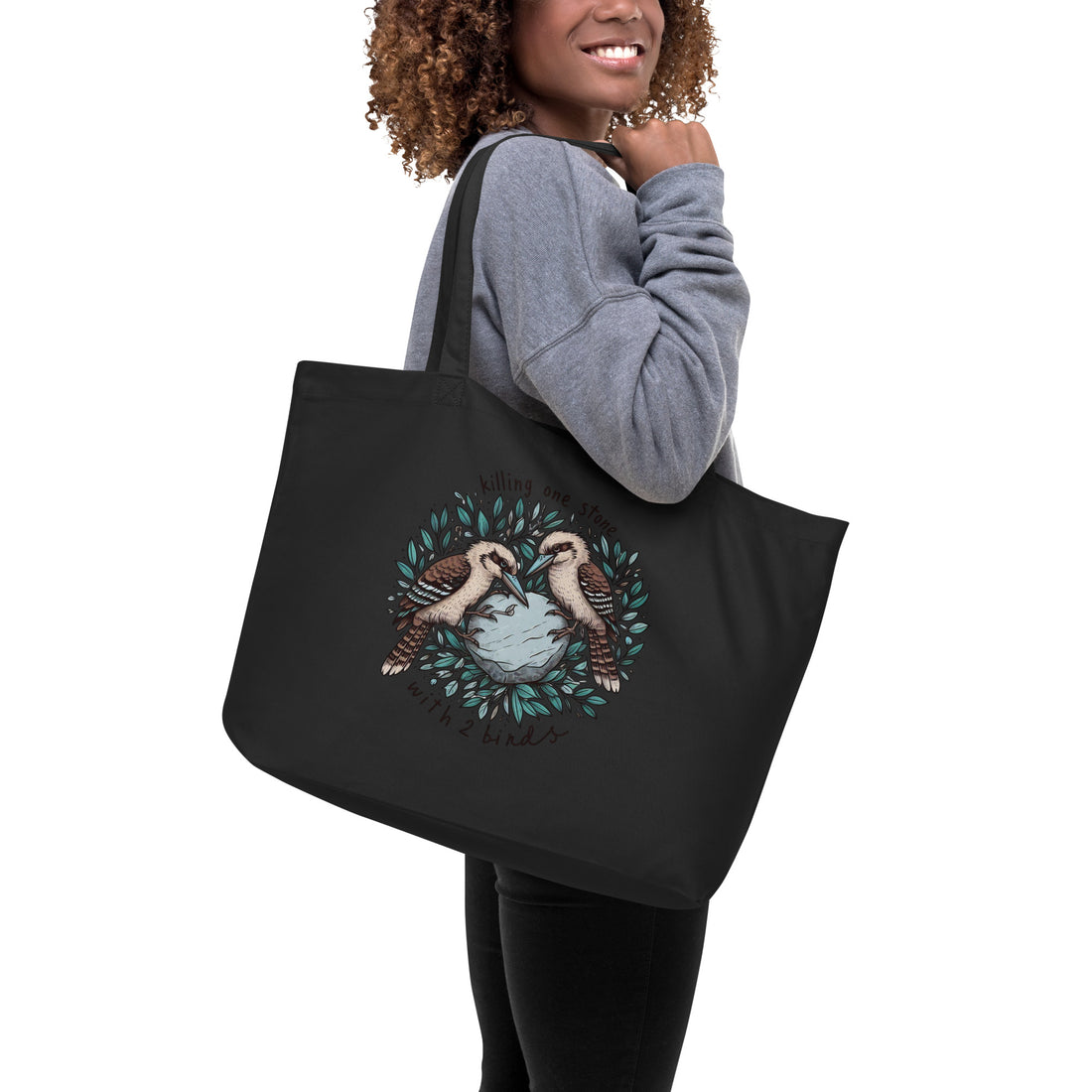 Killing One Stone With 2 Birds Large organic tote bag