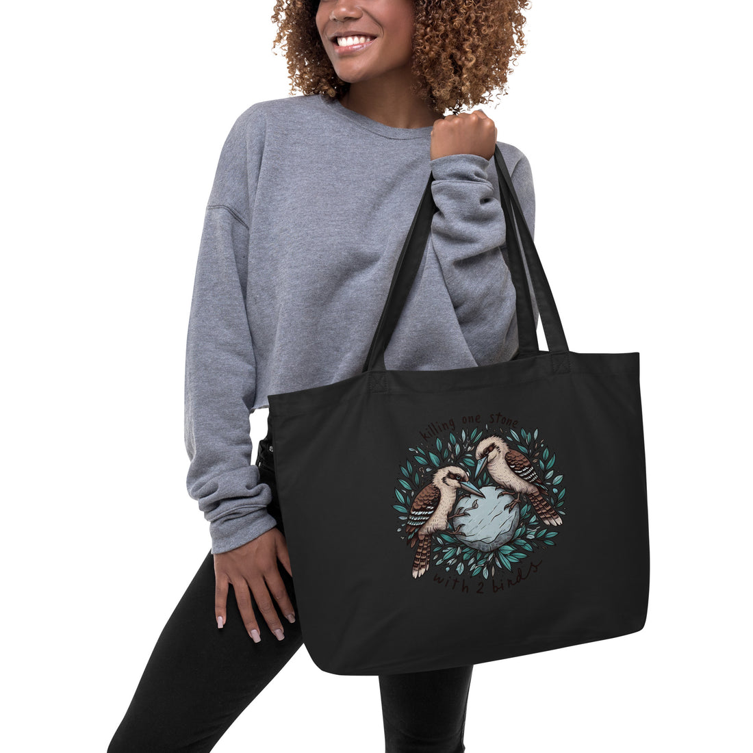 Killing One Stone With 2 Birds Large organic tote bag