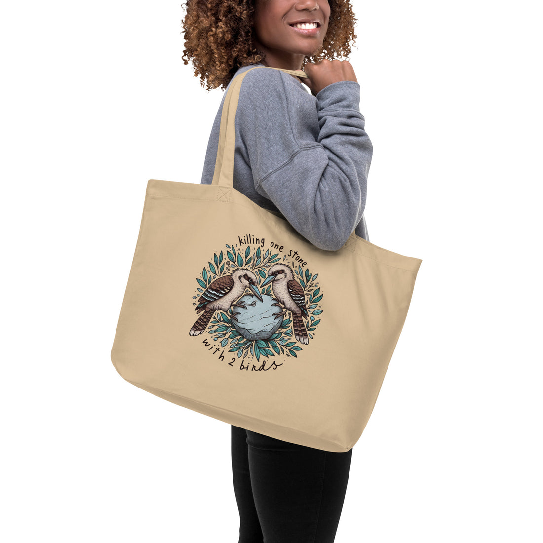 Killing One Stone With 2 Birds Large organic tote bag