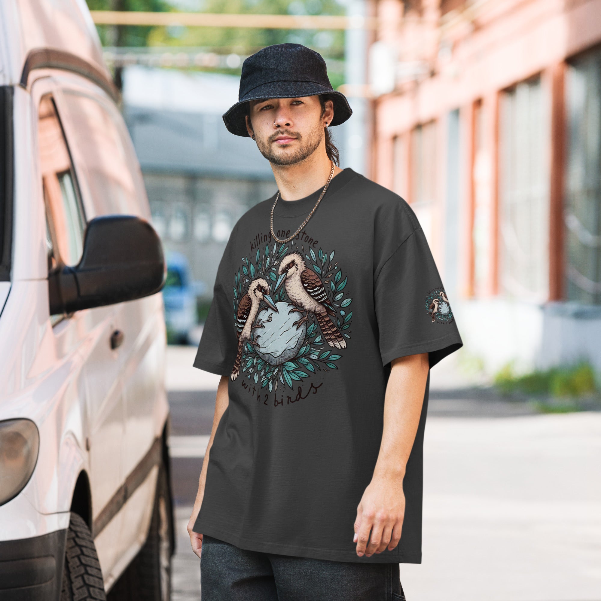 Killing One Stone with Two Birds Oversized Faded T-Shirt