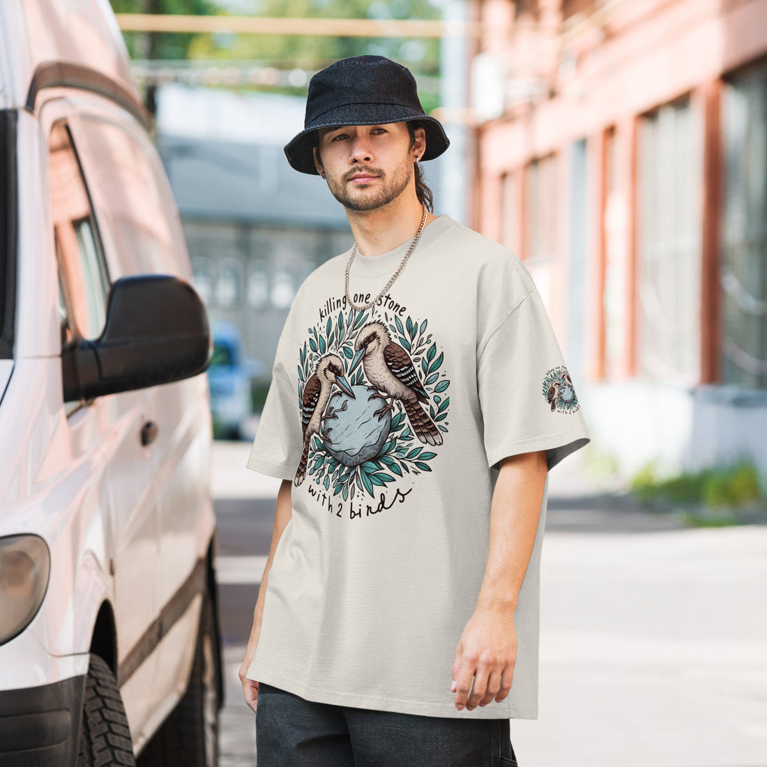 Killing One Stone with Two Birds Oversized faded t-shirt