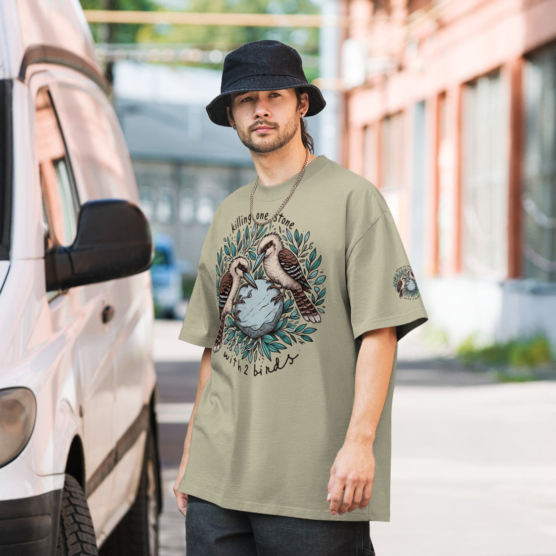 Killing One Stone with Two Birds Oversized faded t-shirt