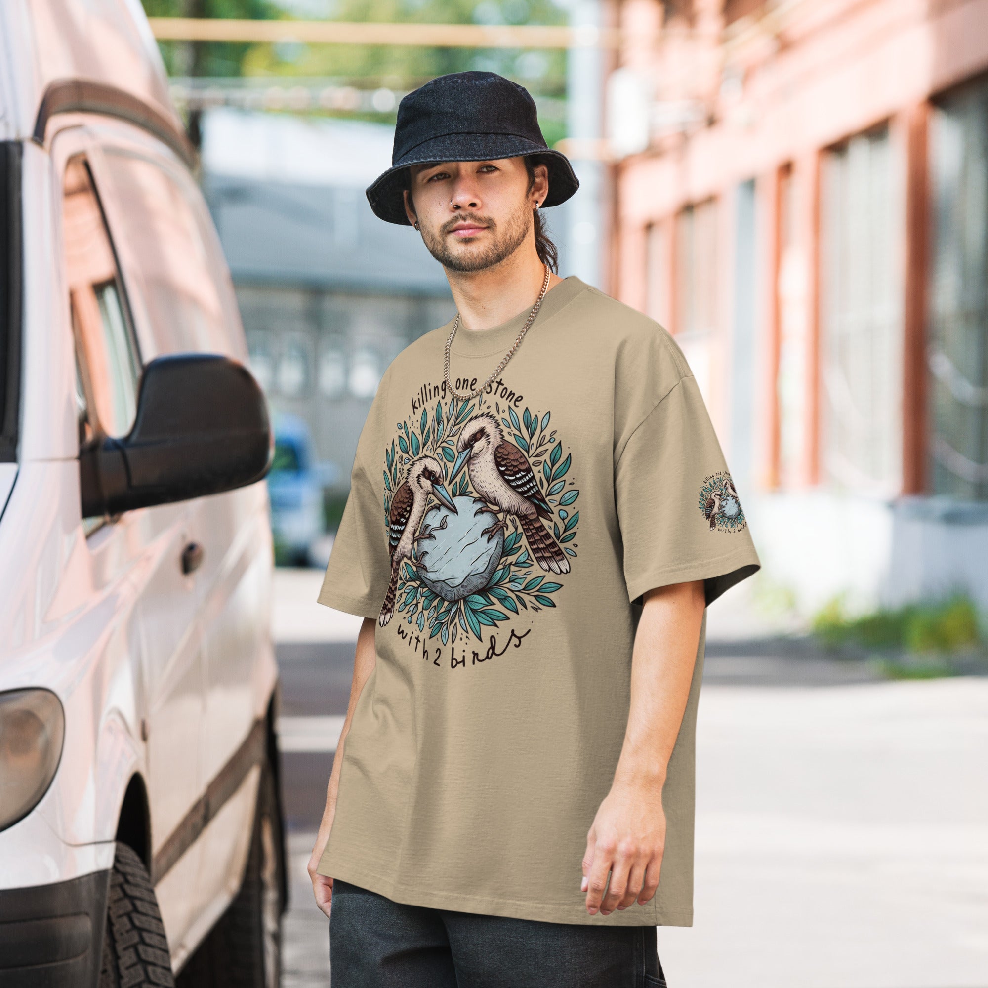 Killing One Stone with Two Birds Oversized Faded T-Shirt